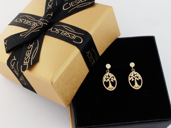 Kolczyki złote wiszące z drzewem