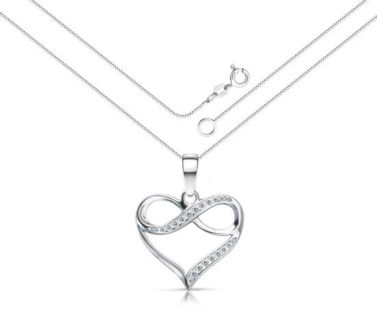 Naszyjnik srebrny 925 z diamentowymi cyrkoniami - serce, nieskończoność 