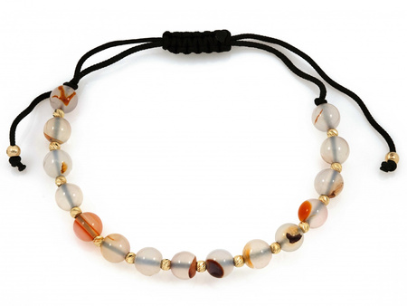 Bransoletka złota kulki i kamienie  na czarny sznurku