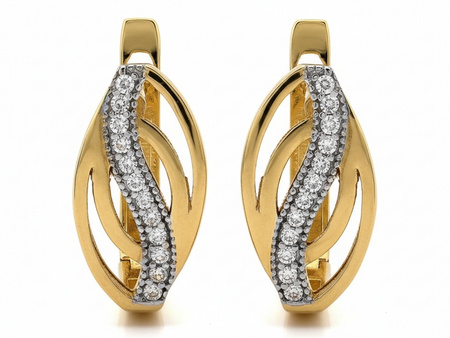 Złote kolczyki wygodne zapięcie delikatne z cyrkoniami