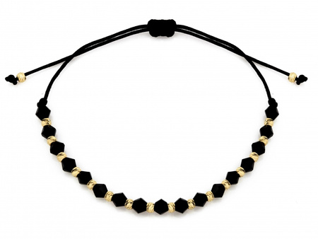 Bransoletka złote kulki i onyksy na czarnym sznurku