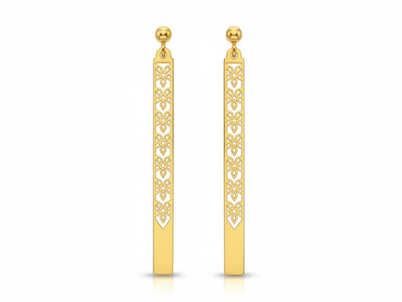 Złote kolczyki długie sztywne ażurowe