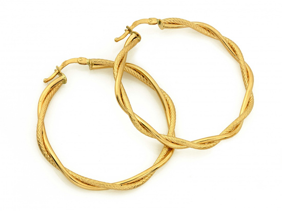 Złote kolczyki duże koła skręcone 38mm