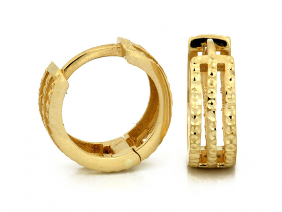 Kolczyki złote małe kółeczka potrójne błyszczące 13mm