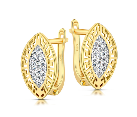 Złote kolczyki 585 z cyrkoniami - greckie