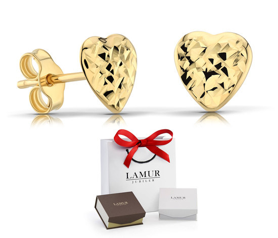 Złote kolczyki 585 diamentowane - serca