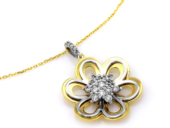 Naszyjnik z białego i żółtego złota kwiatek kwiatuszek