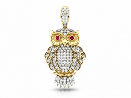 Zawieszka złota sowa bogato zdobiona cyrkoniami