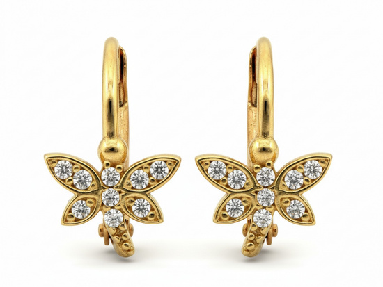 Kolczyki złote dla dziewczynki Ważka z cyrkoniami