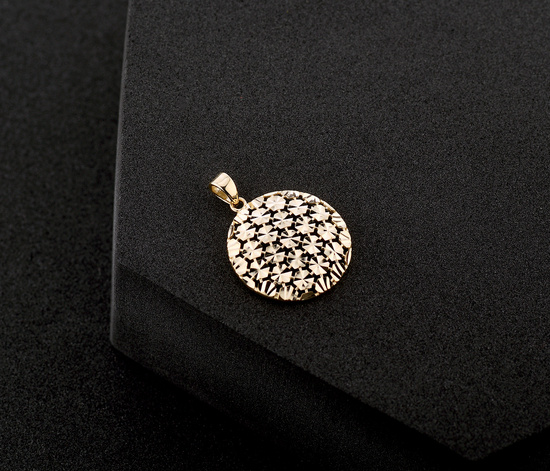 Złota zawieszka 375 - ażurowe diamentowane koło 