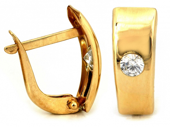 Złote kolczyki na angielskim zapięciu z jedną cyrkonią