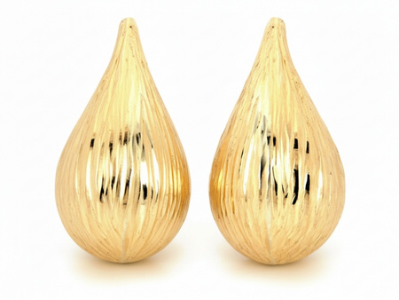 Kolczyki złote duże zdobione krople na sztyfcie