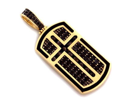 Zawieszka złota blaszka z krzyżykiem wysadzana cyrkoniami