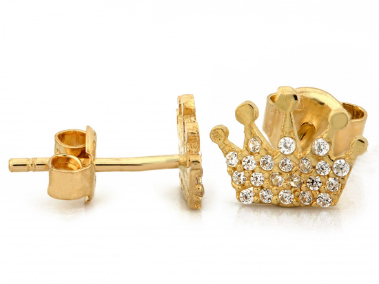 Mini korona z cyrkoniami kolczyki na sztyfcie