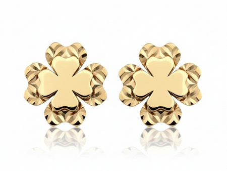 Kolczyki złote podwójna koniczynka na sztyfcie