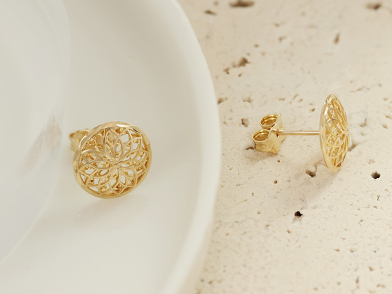 Kolczyki złote ażurowe kółko na sztyfcie