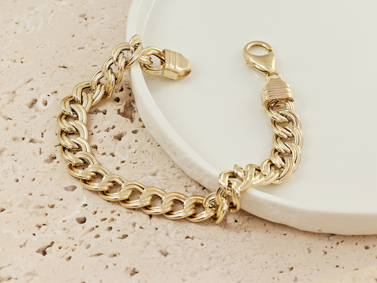 Złota bransoletka z dużych podwójnych ogniw