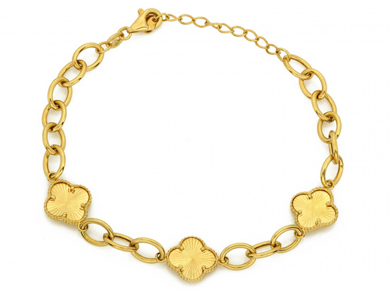 Gruba złota bransoletka duże ogniwa modne kwiaty frezowane