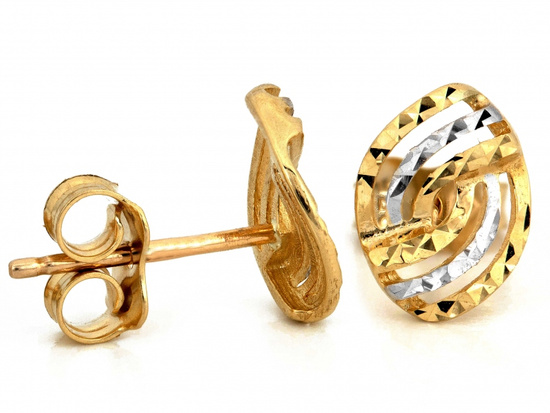 Złote dwukolorowe kolczyki na sztyft