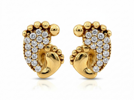 Kolczyki złote stópki z cyrkoniami na sztyfcie dla mamy