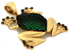 Zawieszka złota żaba z zielonymi i czarnymi kamieniami
