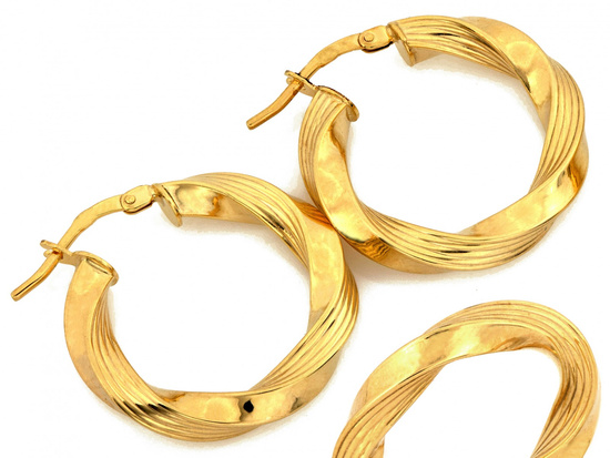 Kolczyki złote grube skręcone koła 25mm