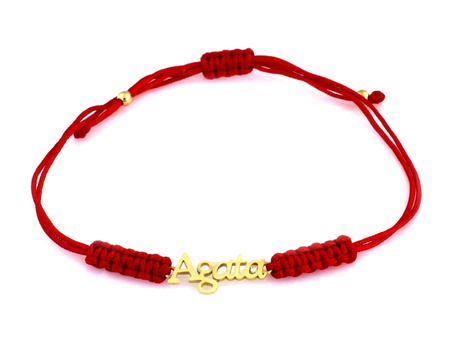 Złota bransoletka sznurkowa imię Agata