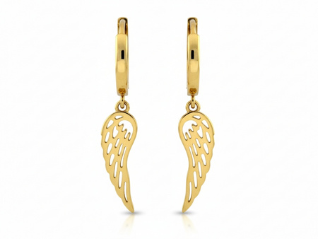 Kolczyki złote kółka ze skrzydłem