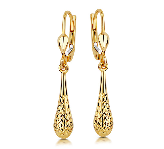 Złote kolczyki 375 diamentowane - wiszące 