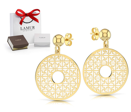 Złote kolczyki 585 ażurowe koła - wiszące