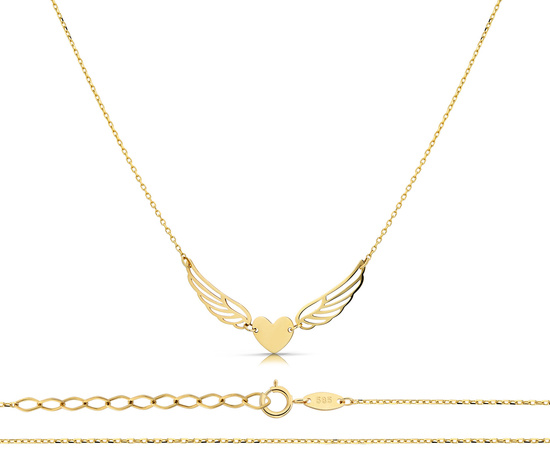 Złoty naszyjnik 585 - serce ze skrzydłami, uskrzydlone serce