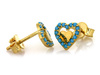 Kolczyki złote serca na sztyfcie z niebieskimi kamieniami