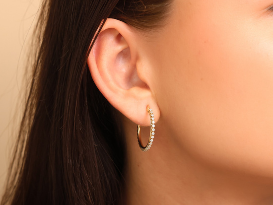 Kolczyki złote koła wysadzane cyrkoniami 26mm