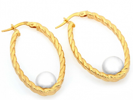 Złote koła owalne skręcone z perłą