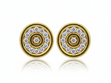 Złote kolczyki okrągłe wkrętki z cyrkoniami