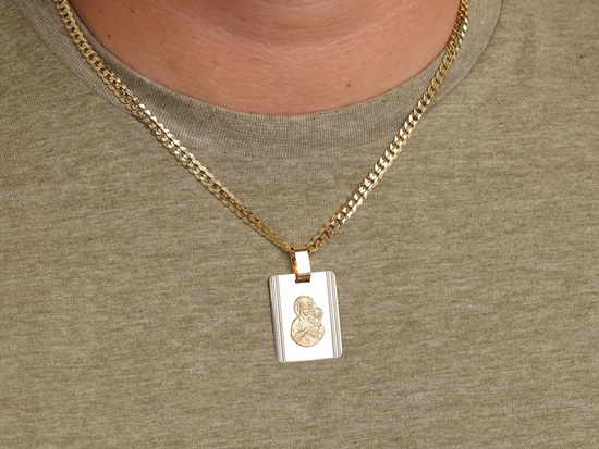 Duży złoty medalik prostokątna blaszak Matka Boska Częstochowska