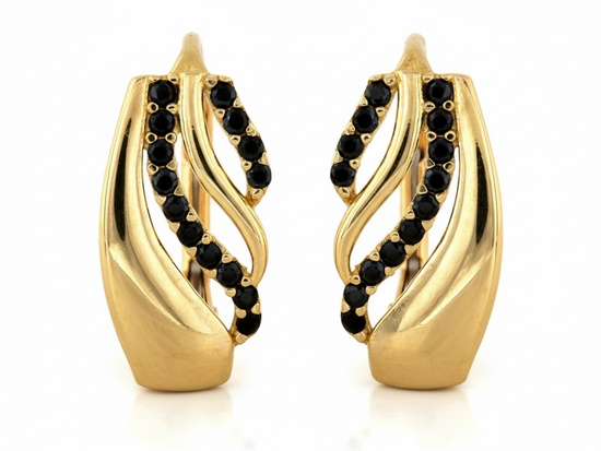 Kolczyki złote angielskie z czarnymi cyrkoniami
