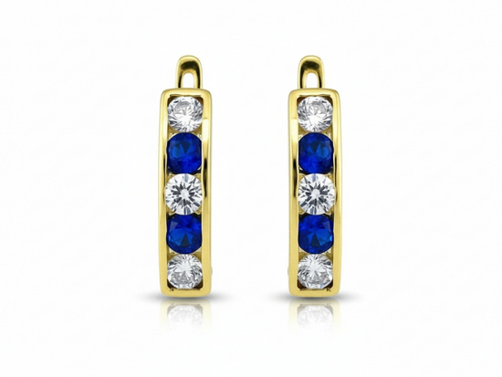 Złote kolczyki z niebieskimi cyrkoniami