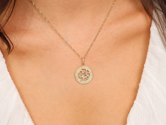 Zawieszka złota okrągła zodiak Koziorożec