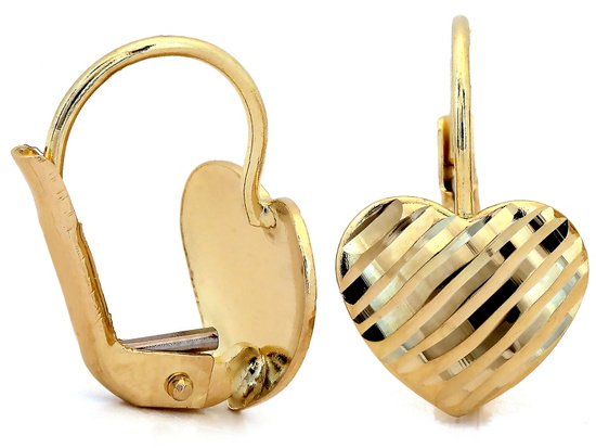 Złote kolczyki z sercem angielskie