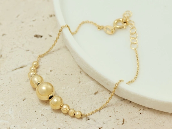 Złota bransoletka 925 z kuleczkami - 16,5 - 19,5 cm