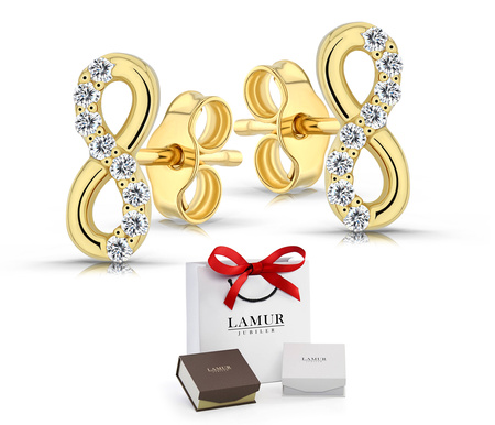 Złote kolczyki 585 z cyrkoniami - nieskończoność