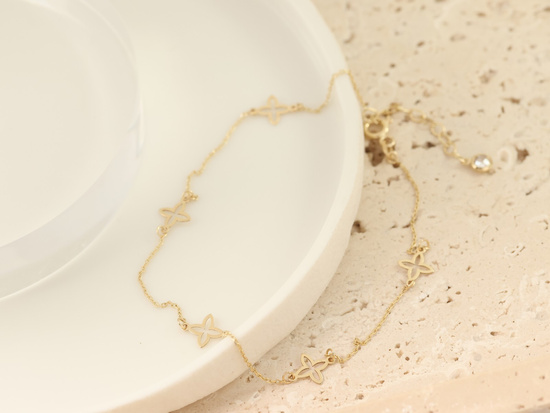 Bransoletka złota z kwiatkami delikatna łańcuszkowa