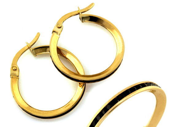 Kolczyki złote koła z czarnymi cyrkoniami 25mm