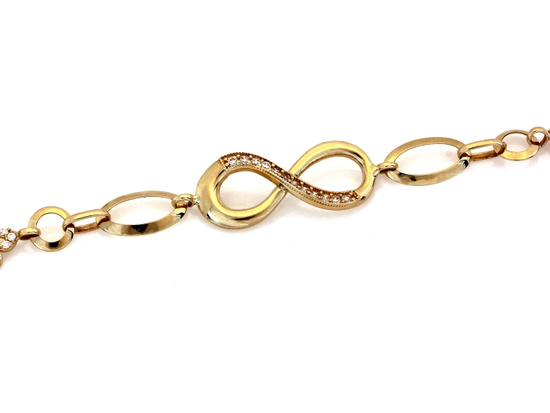 Efektowna złota bransoletka kwiatki nieskończoność z cyrkoniami