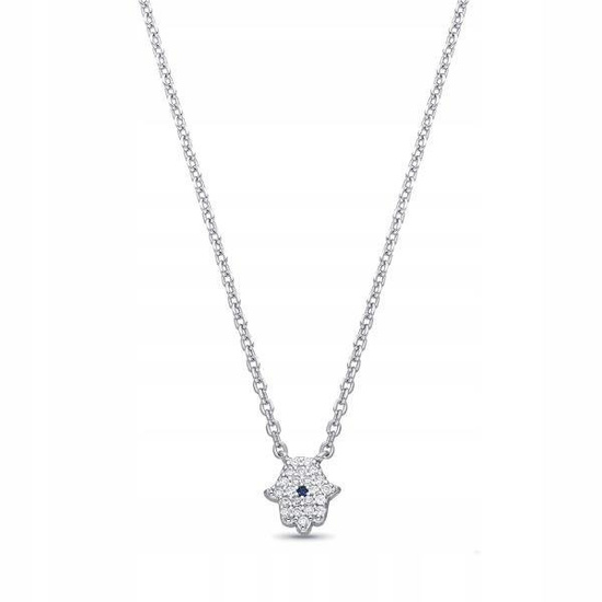 Naszyjnik srebrny 925 z diamentowymi cyrkoniami - dłoń Fatimy 