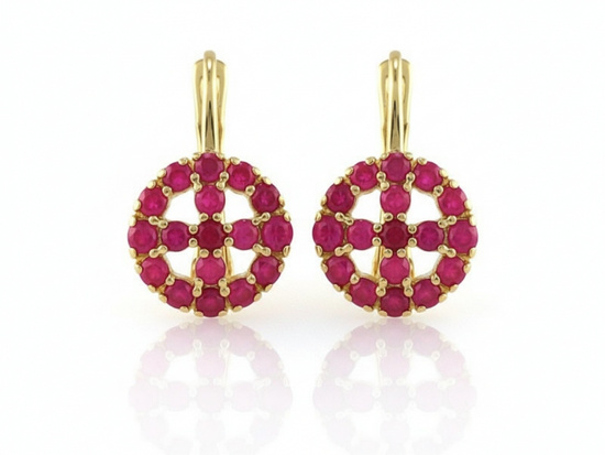 Złote kolczyki z rubinowymi cyrkoniami
