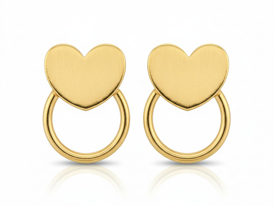 Kolczyki złote na sztyfcie kółeczko z sercem