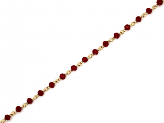 Bransoletka złota z kulkami i czerwonymi kamieniami