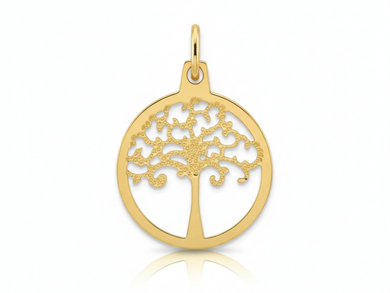 Zawieszka złota ażurowa okrągła z drzewkiem szczęścia 28mm